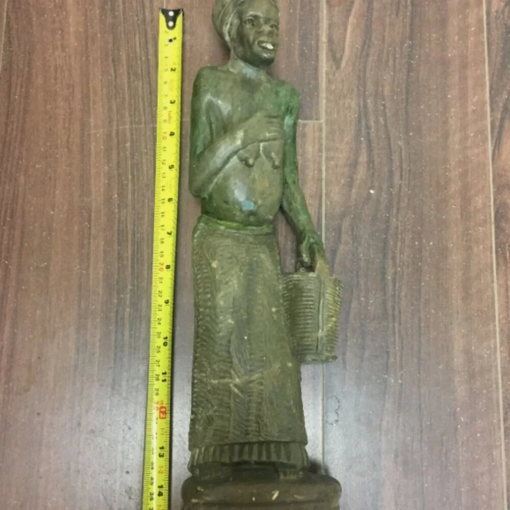Vintage Stone Sculpture African Woman with Basket Statue Figure 14.5" - Picture 10 of 10